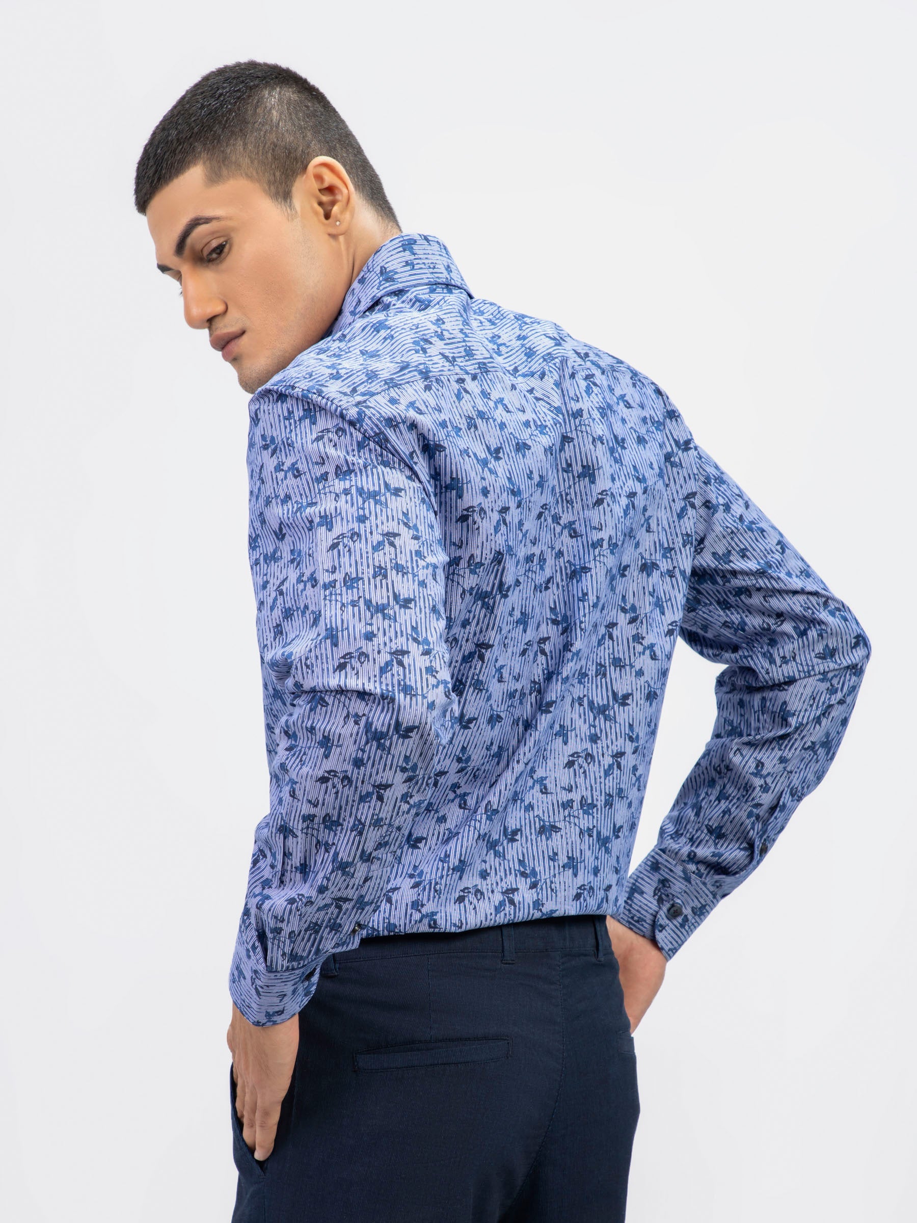 Purple Abstract Printed Shirt With Classic Collar