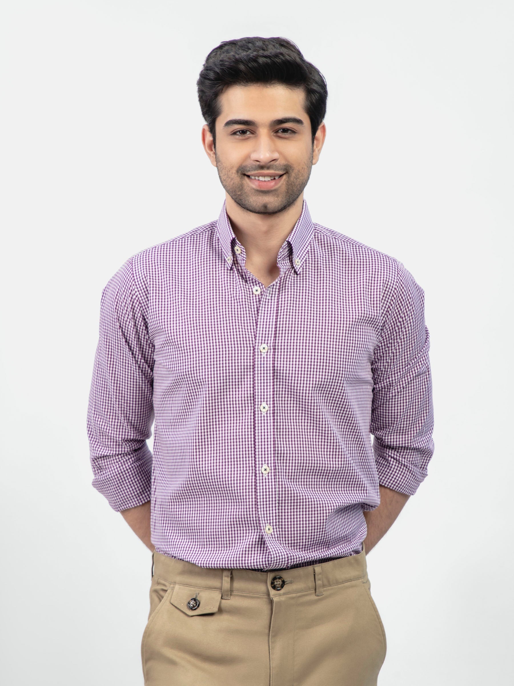 Purple Gingham Button Down Shirt