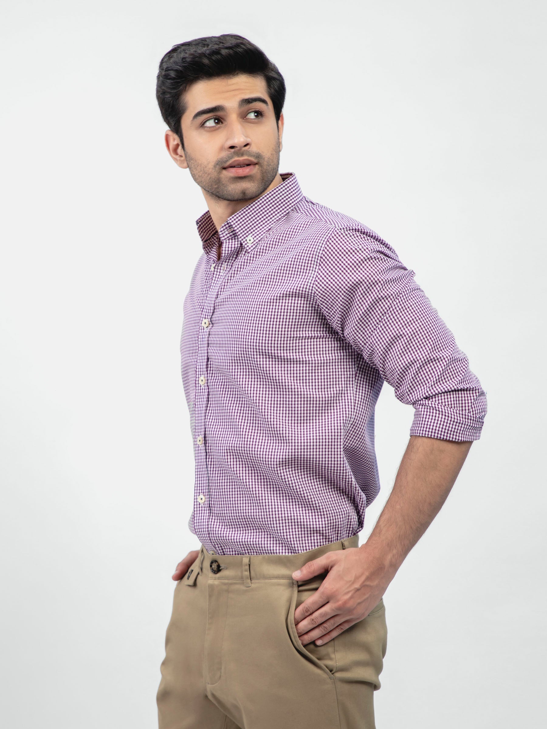Purple Gingham Button Down Shirt