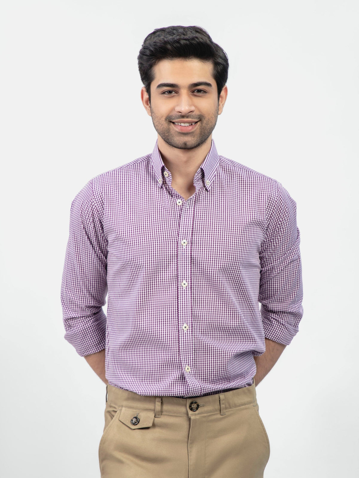 Purple Gingham Button Down Shirt