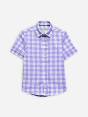 Purple Large Gingham Half Sleeve Casual Shirt
