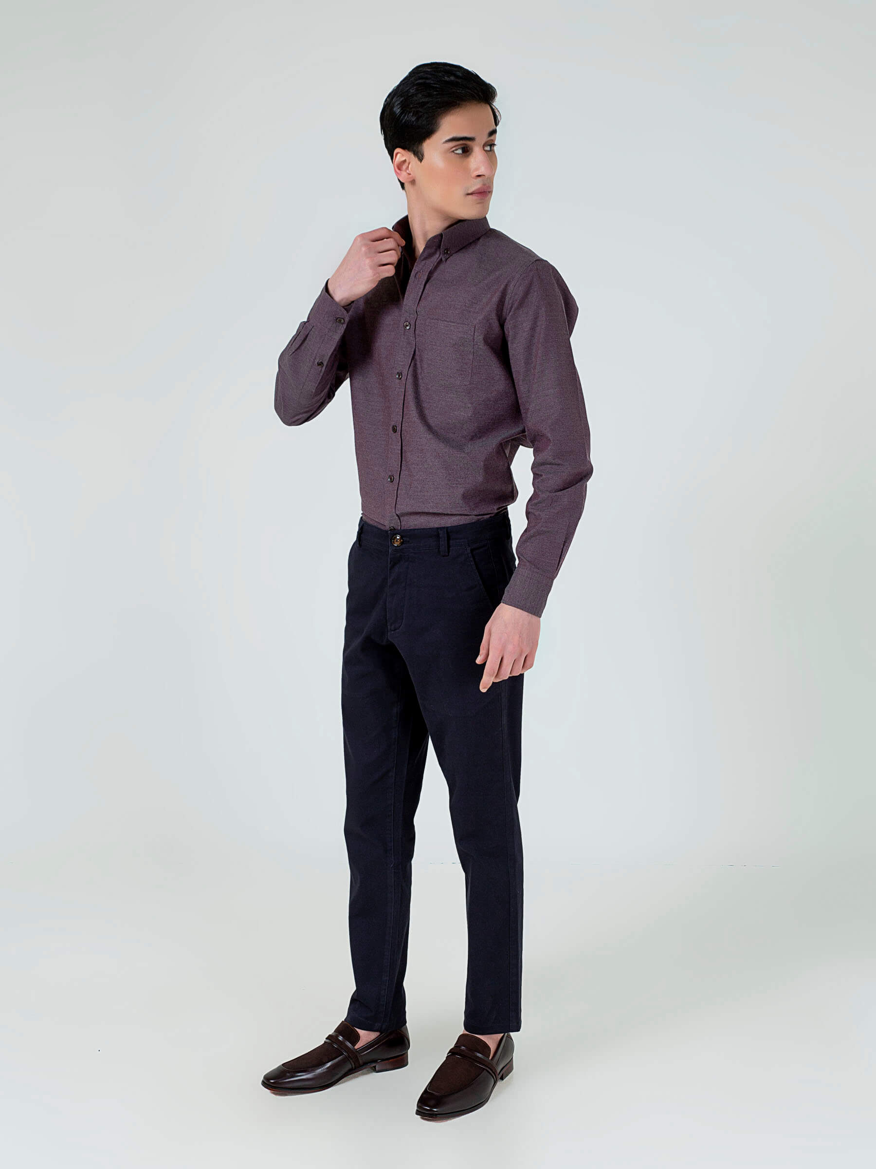Purple Melange Button Down Shirt