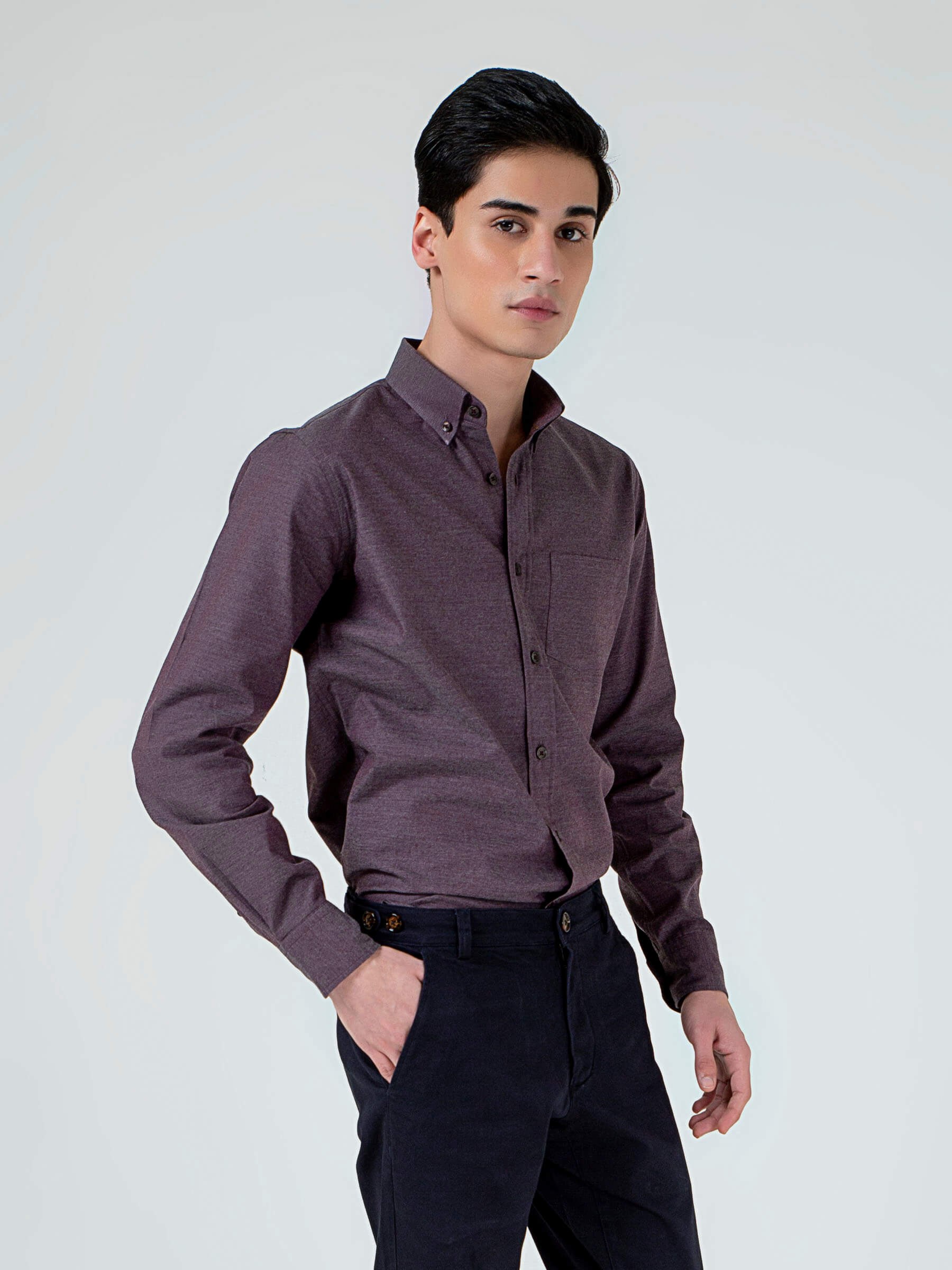 Purple Melange Button Down Shirt