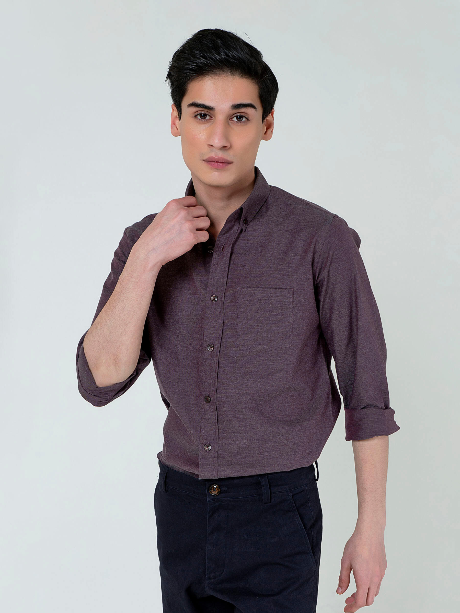 Purple Melange Button Down Shirt