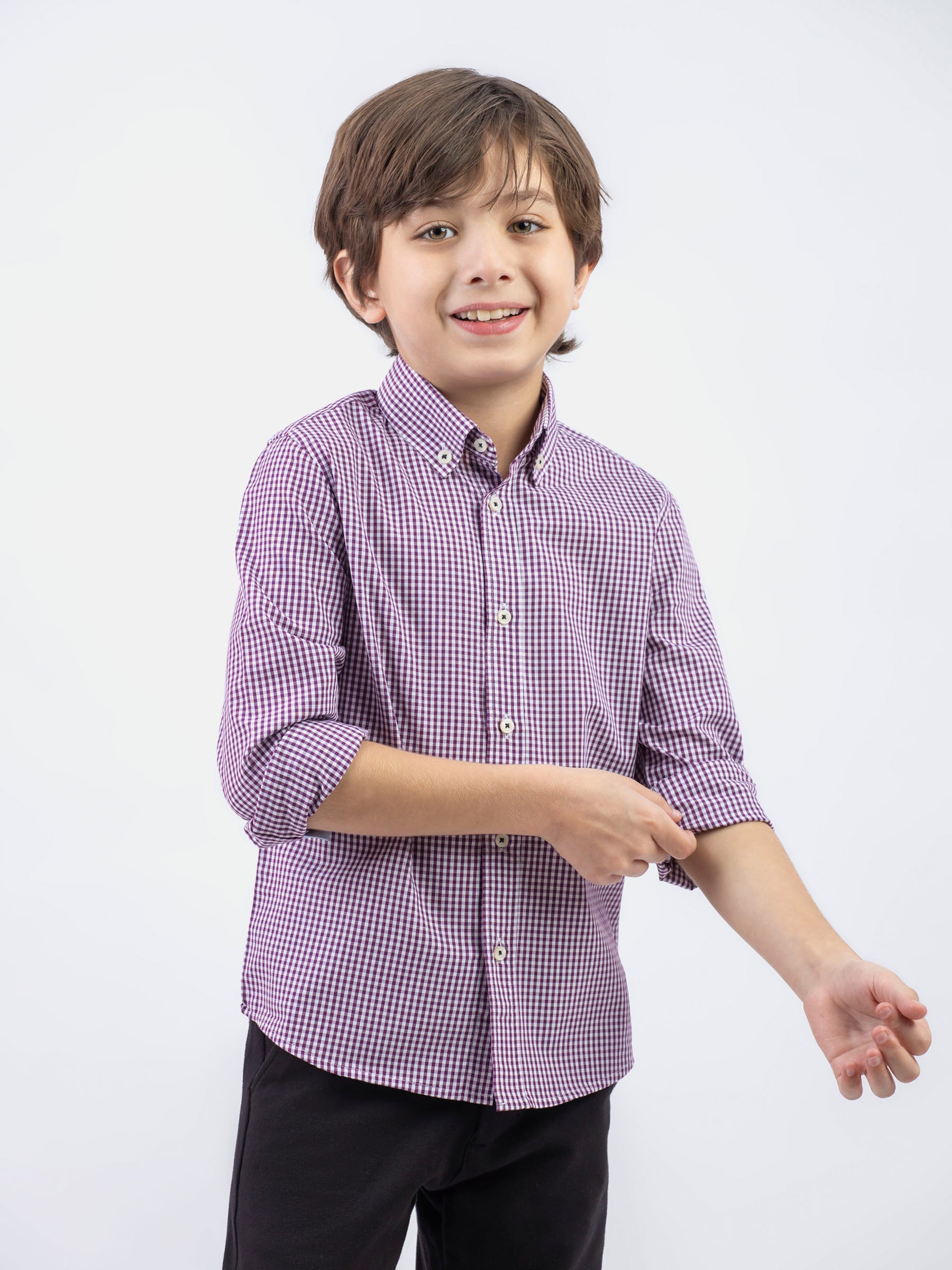 Purple Micro Gingham Button Down Casual Shirt