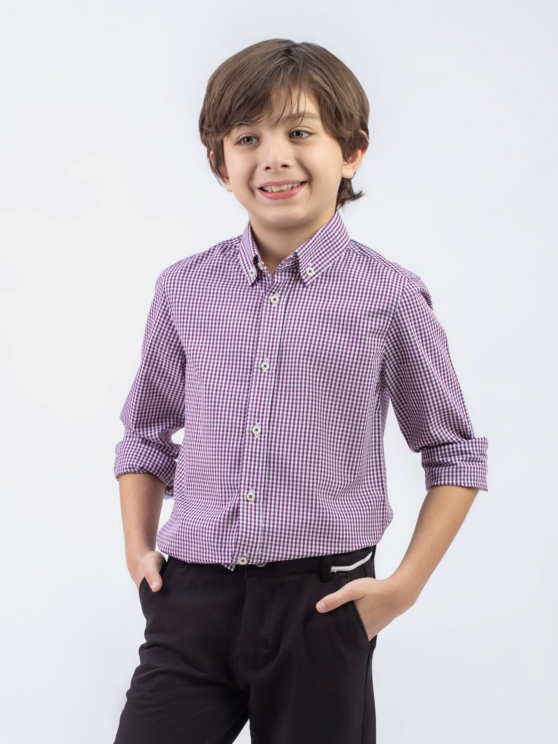 Purple Micro Gingham Button Down Casual Shirt