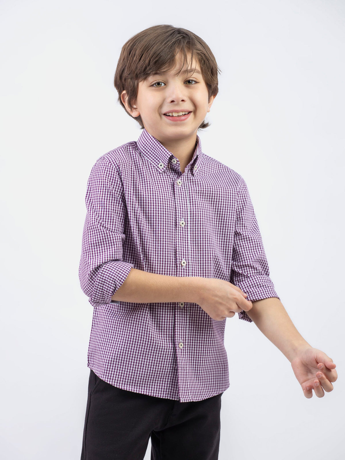 Purple Micro Gingham Button Down Casual Shirt