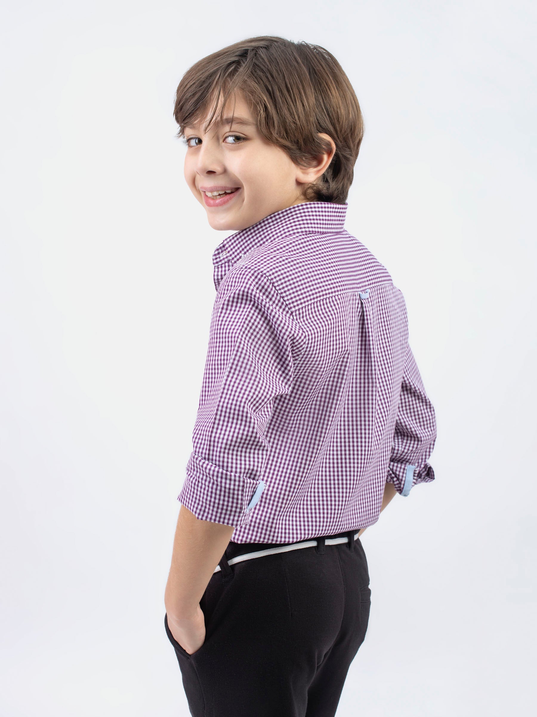 Purple Micro Gingham Button Down Casual Shirt