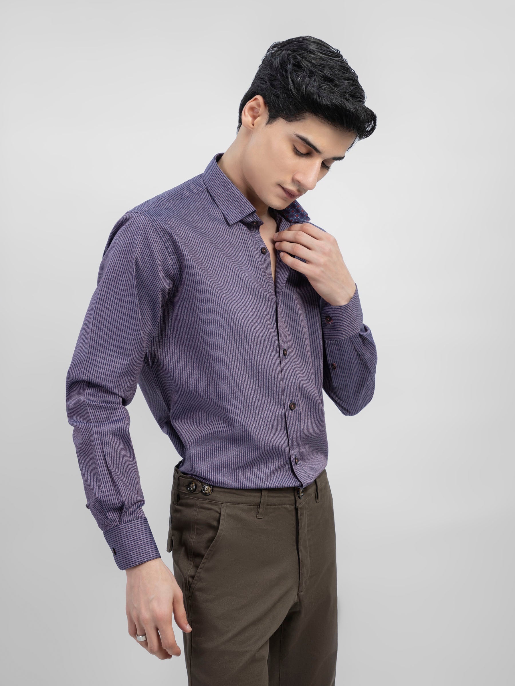 Purple Striped Shirt With Detailing