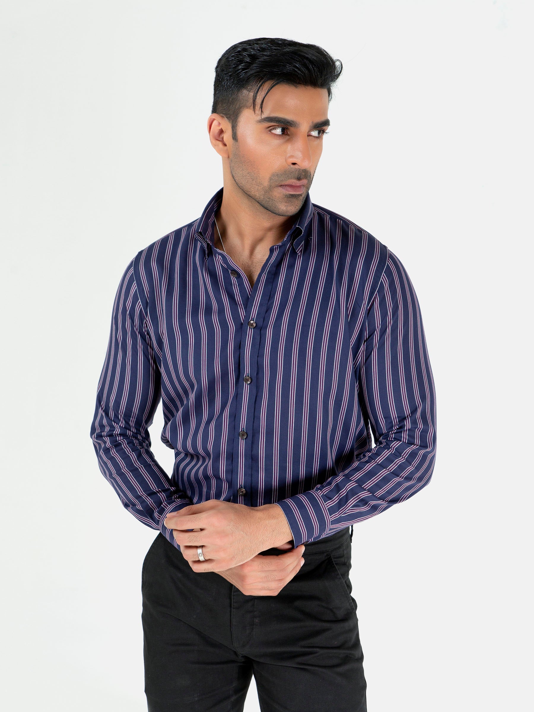 Purple & Navy Blue Striped Shirt