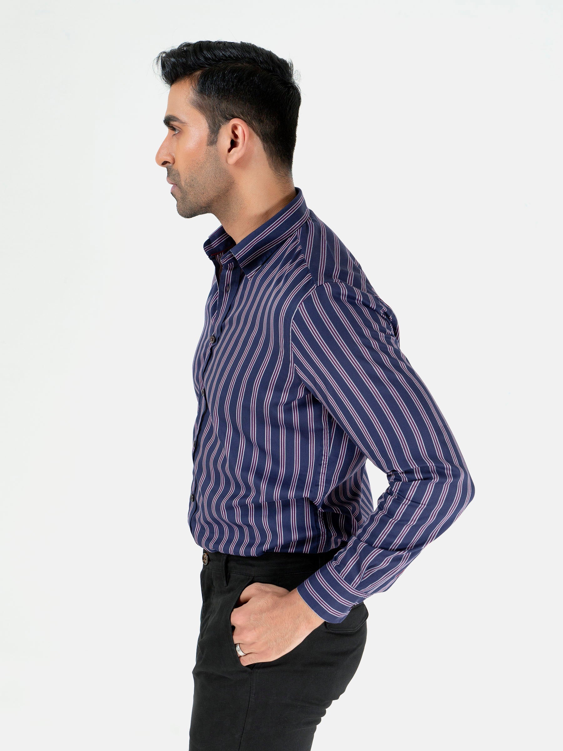 Purple & Navy Blue Striped Shirt