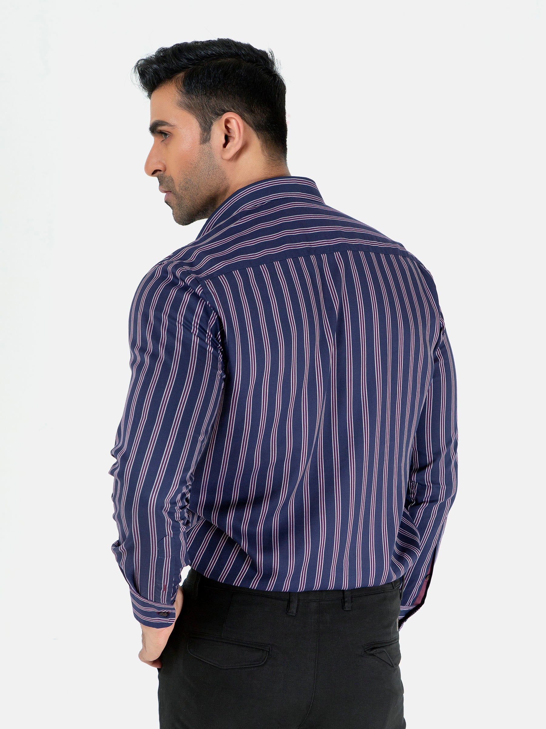 Purple & Navy Blue Striped Shirt