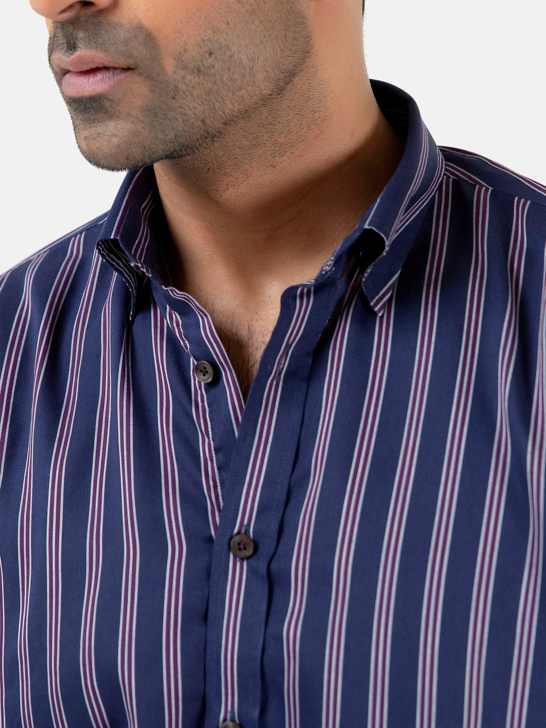 Purple & Navy Blue Striped Shirt