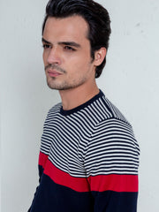Red & Blue Contrasting Striped Sweater