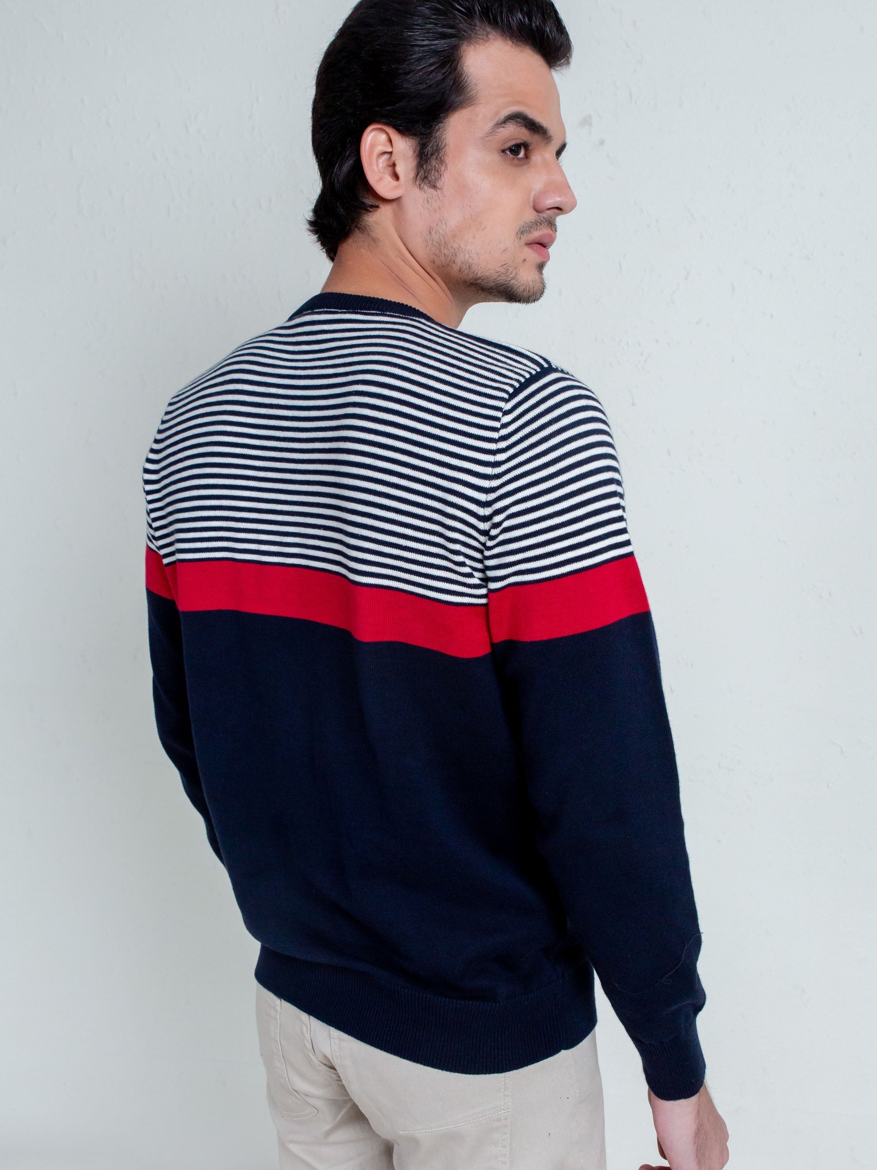 Red & Blue Contrasting Striped Sweater