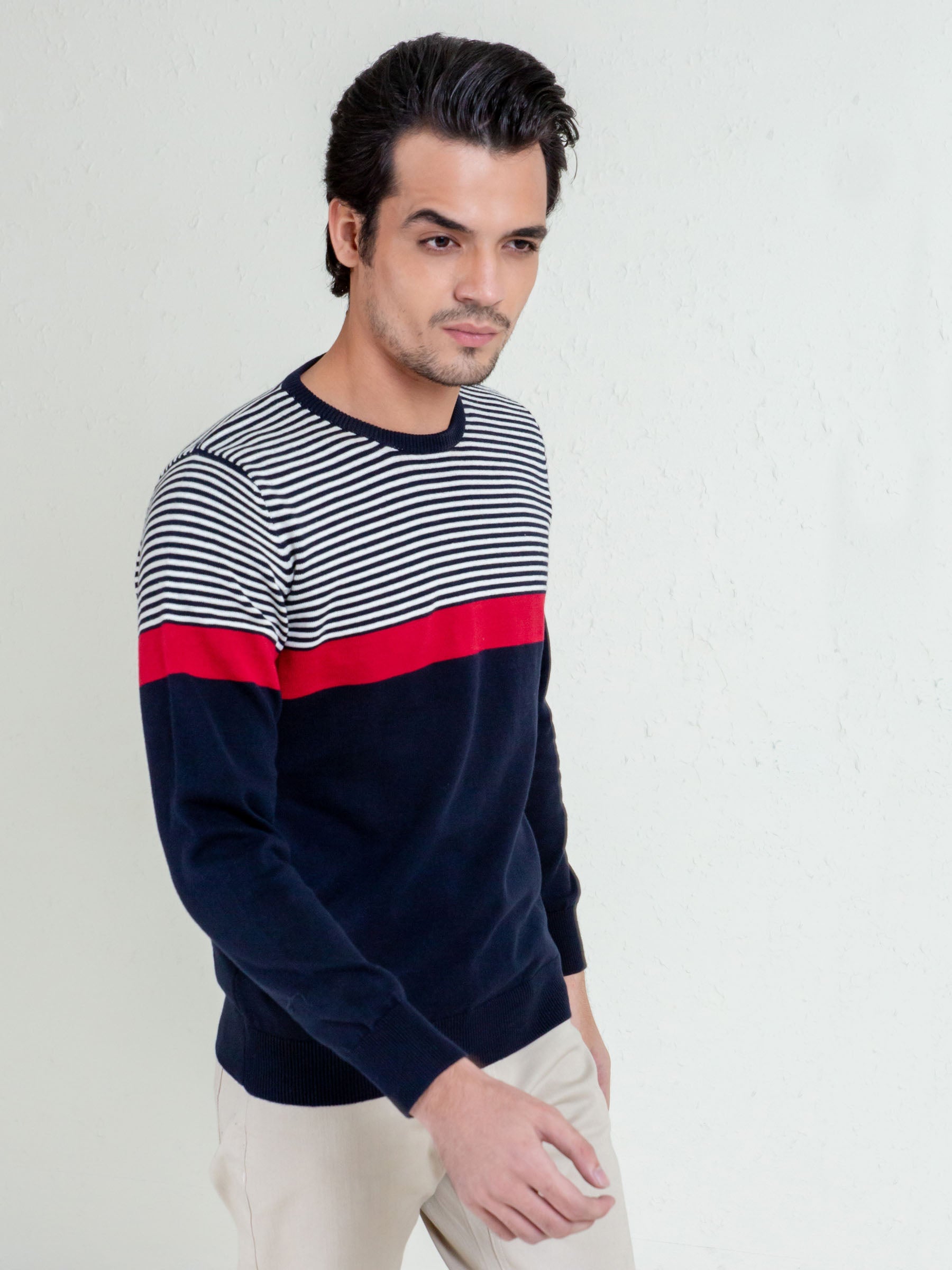 Red & Blue Contrasting Striped Sweater