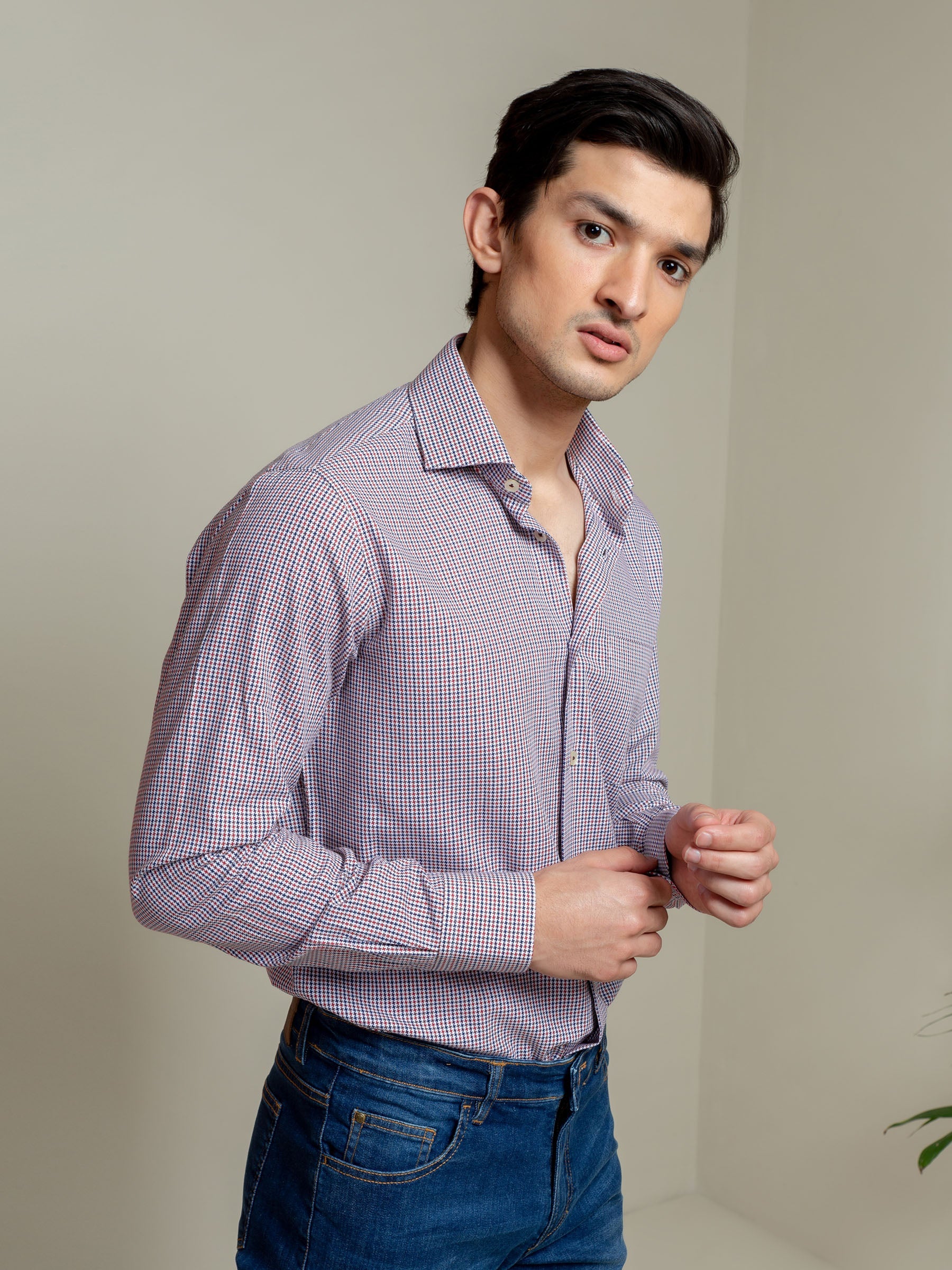 Red & Blue Houndstooth Formal Shirt