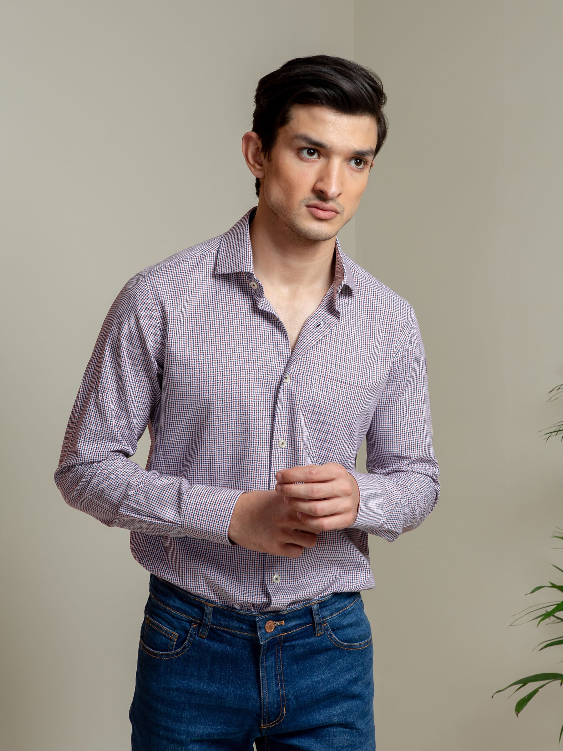 Red & Blue Houndstooth Formal Shirt