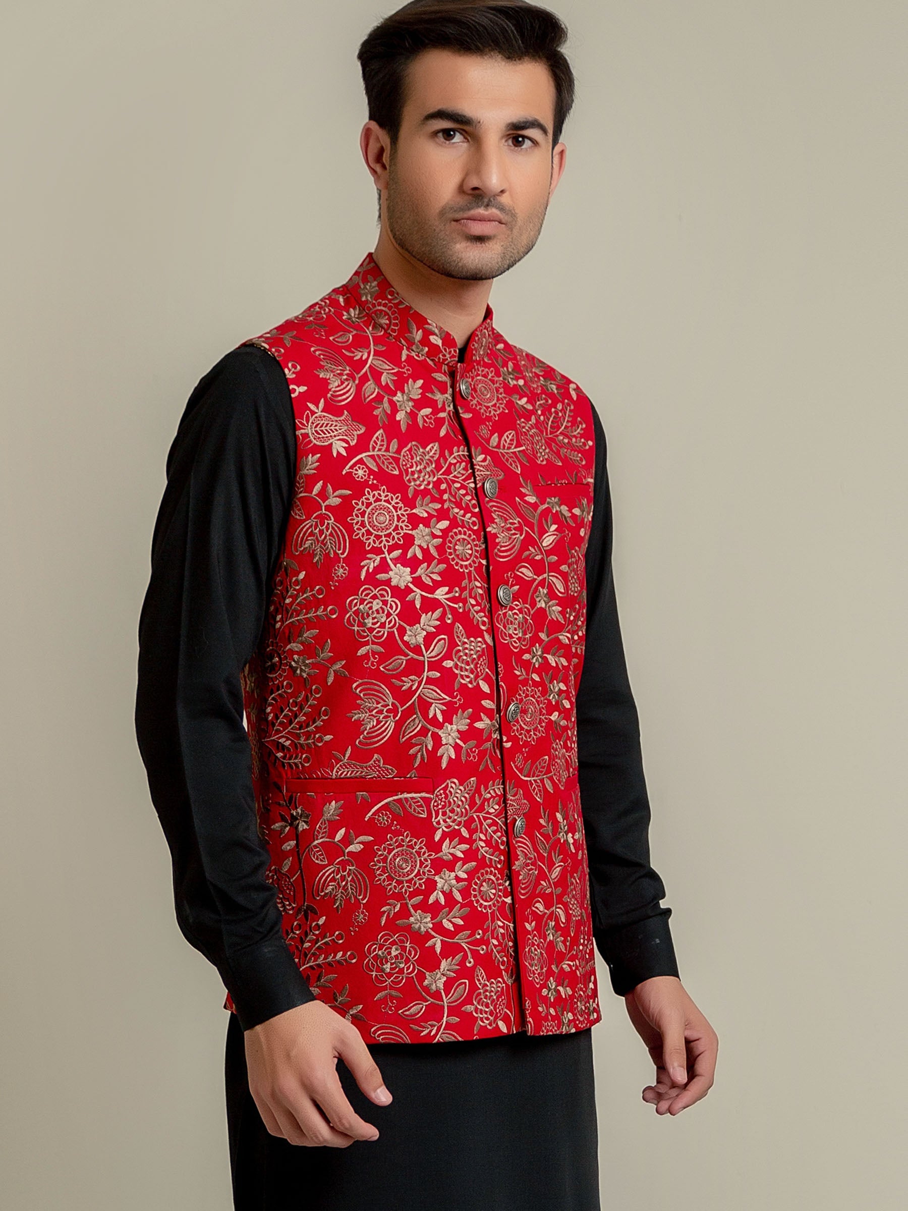 Red Embroidered Sartoria Waistcoat