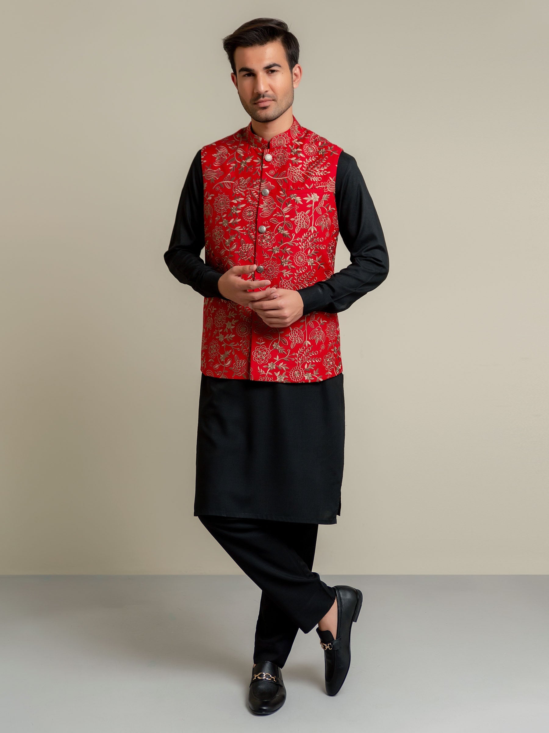 Red Embroidered Sartoria Waistcoat