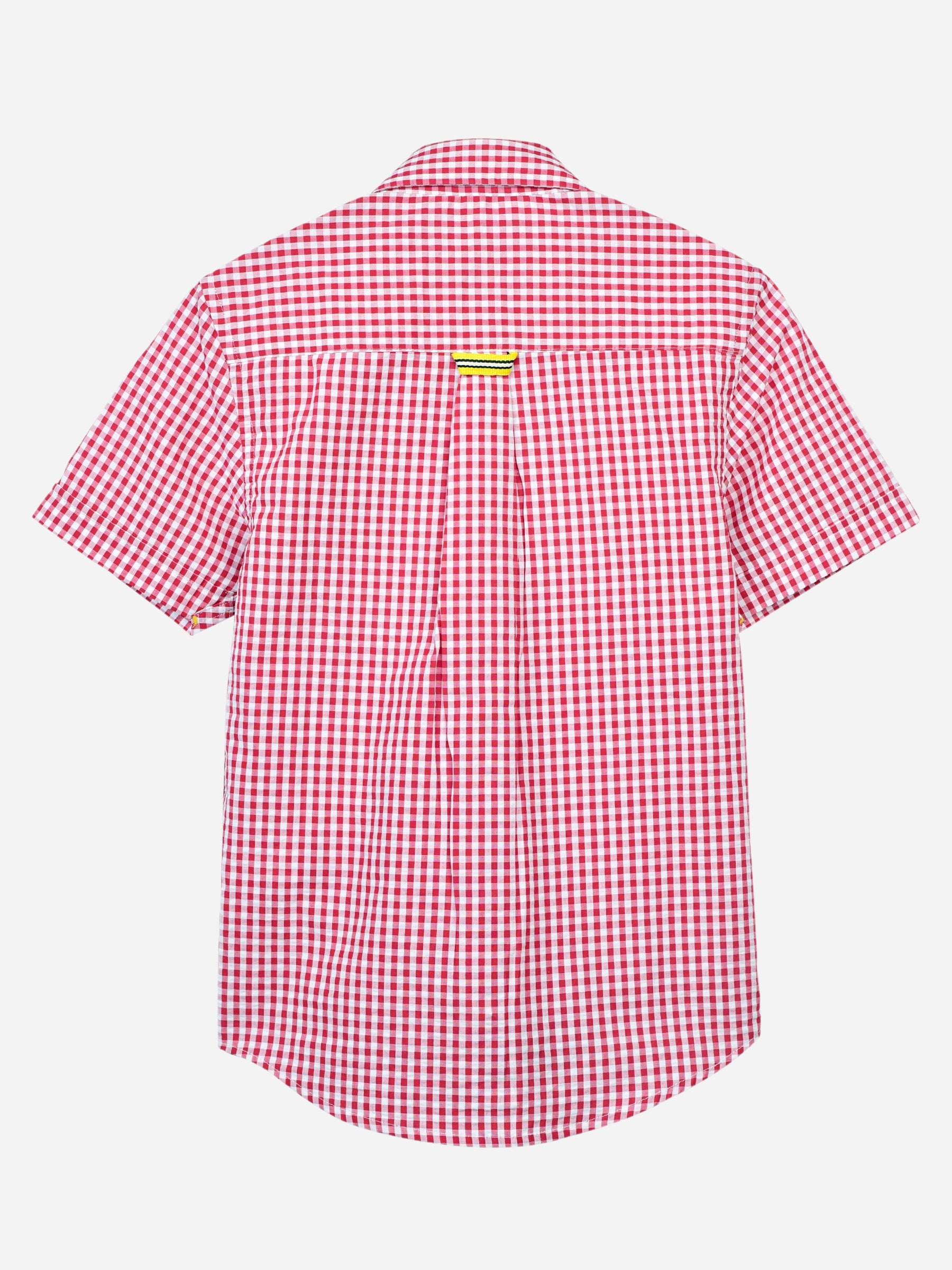 Red Gingham Seersucked Short Sleeve Casual Shirt