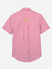 Red Gingham Seersucked Short Sleeve Casual Shirt