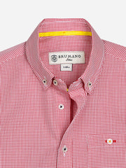 Red Micro Gingham Casual Long Sleeve Shirt