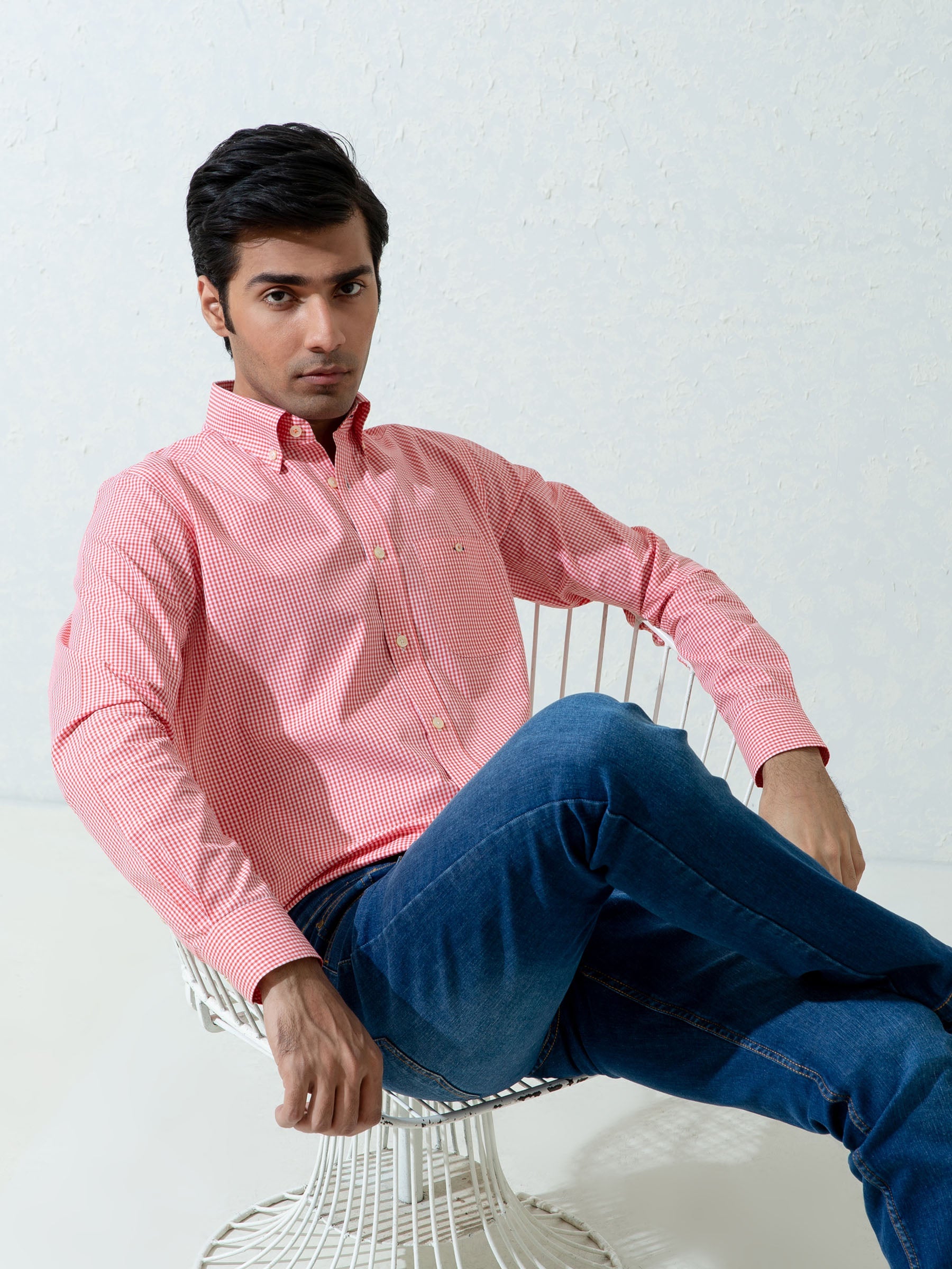 Red Micro Gingham Shirt With Detailing