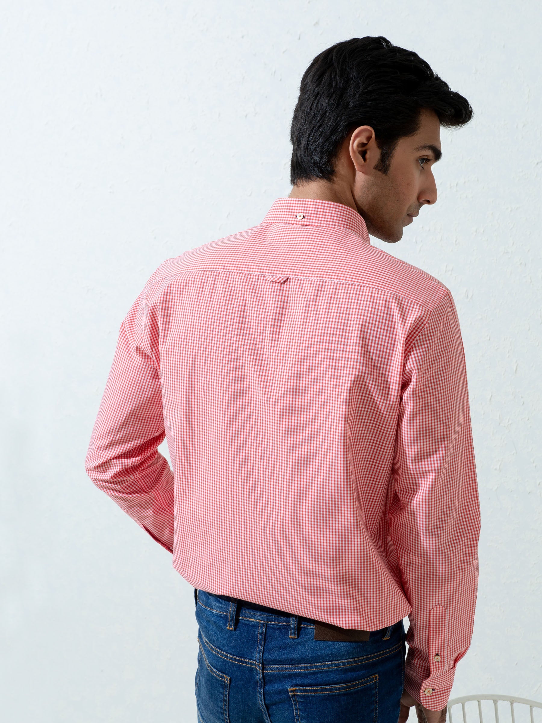 Red Micro Gingham Shirt With Detailing