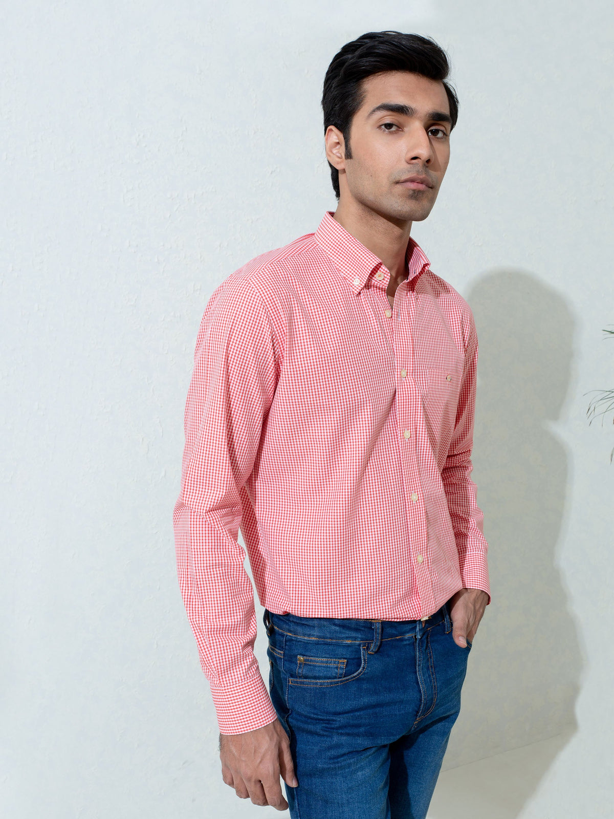 Red Micro Gingham Shirt With Detailing