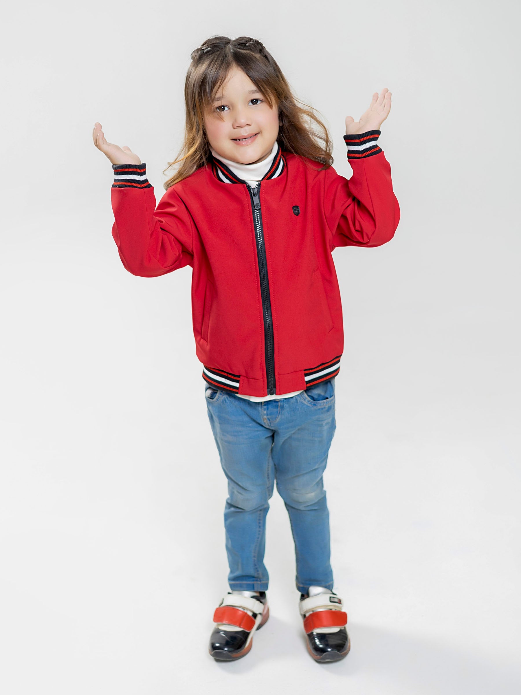 Red Casual Bomber Jacket With Contrasting Rib - Unisex