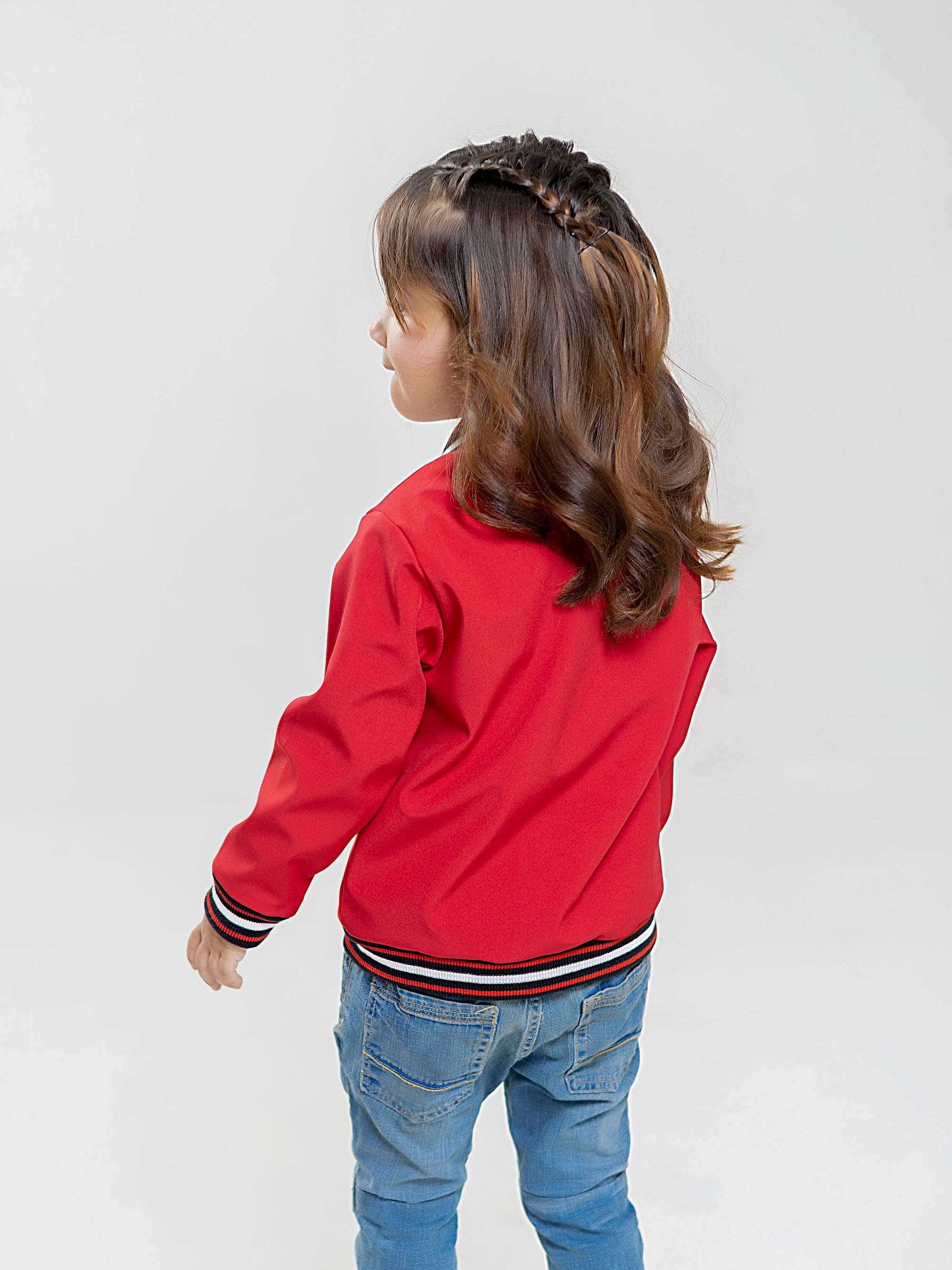 Red Casual Bomber Jacket With Contrasting Rib - Unisex