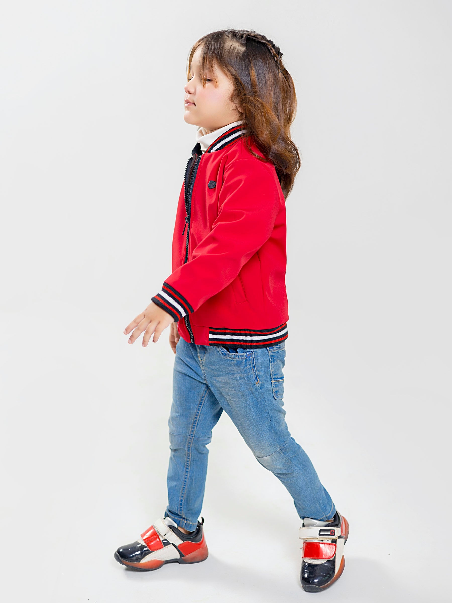Red Casual Bomber Jacket With Contrasting Rib - Unisex