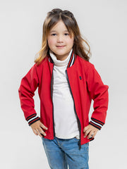 Red Casual Bomber Jacket With Contrasting Rib - Unisex