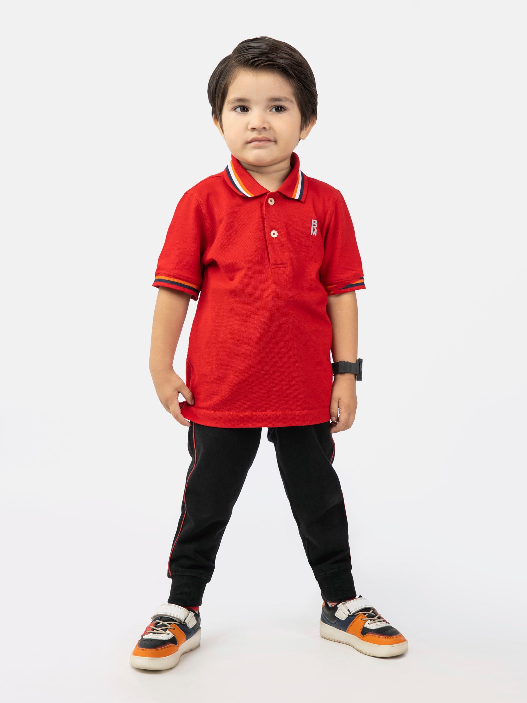 Red Contrasting Tipped Casual Pique Polo