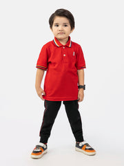 Red Contrasting Tipped Casual Pique Polo