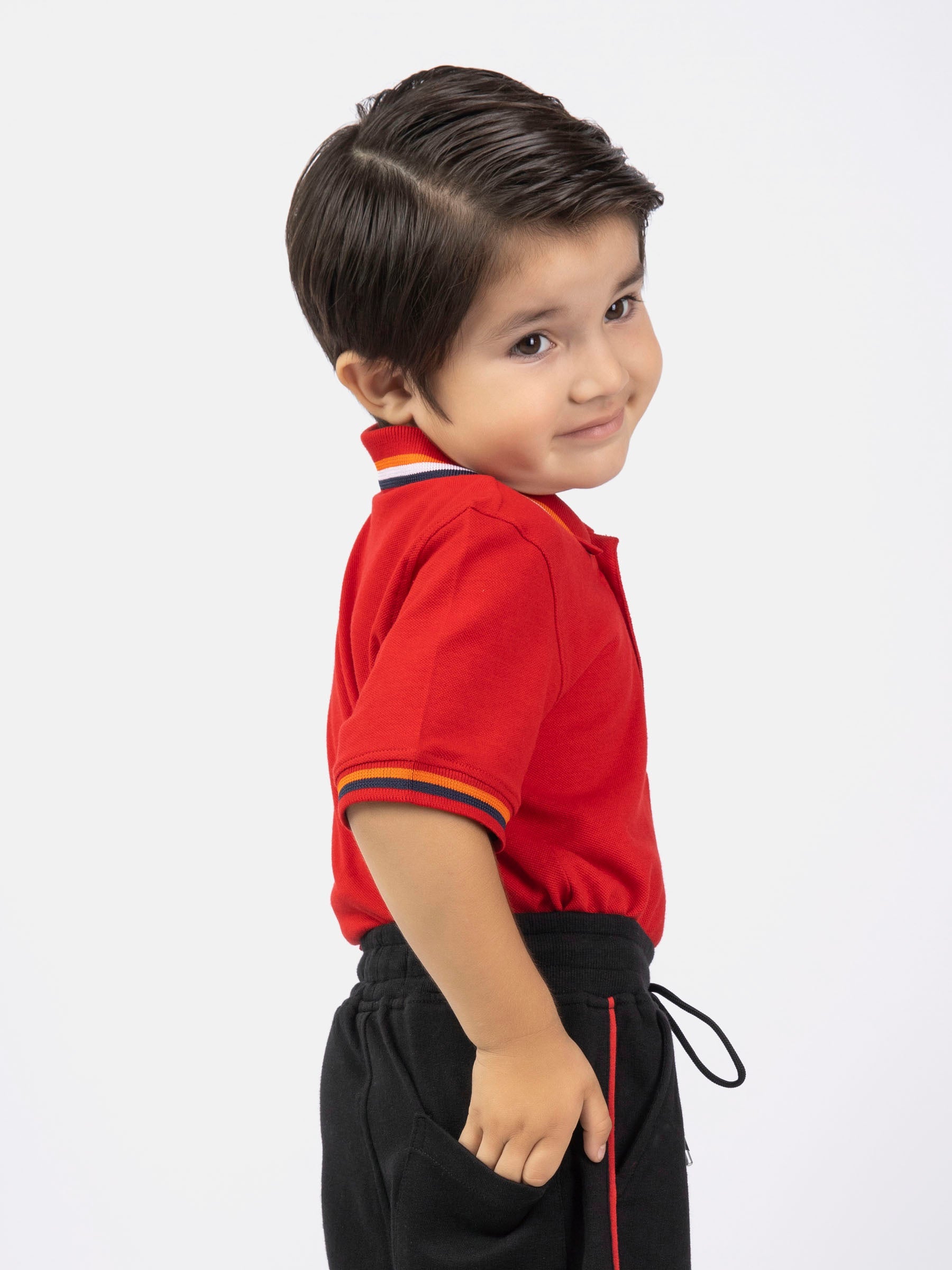 Red Contrasting Tipped Casual Pique Polo