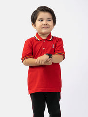 Red Contrasting Tipped Casual Pique Polo
