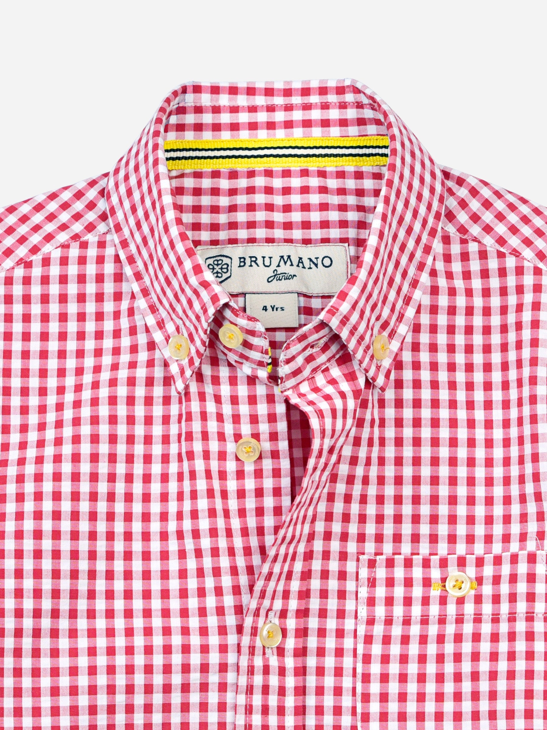 Red Gingham Seersucked Short Sleeve Casual Shirt