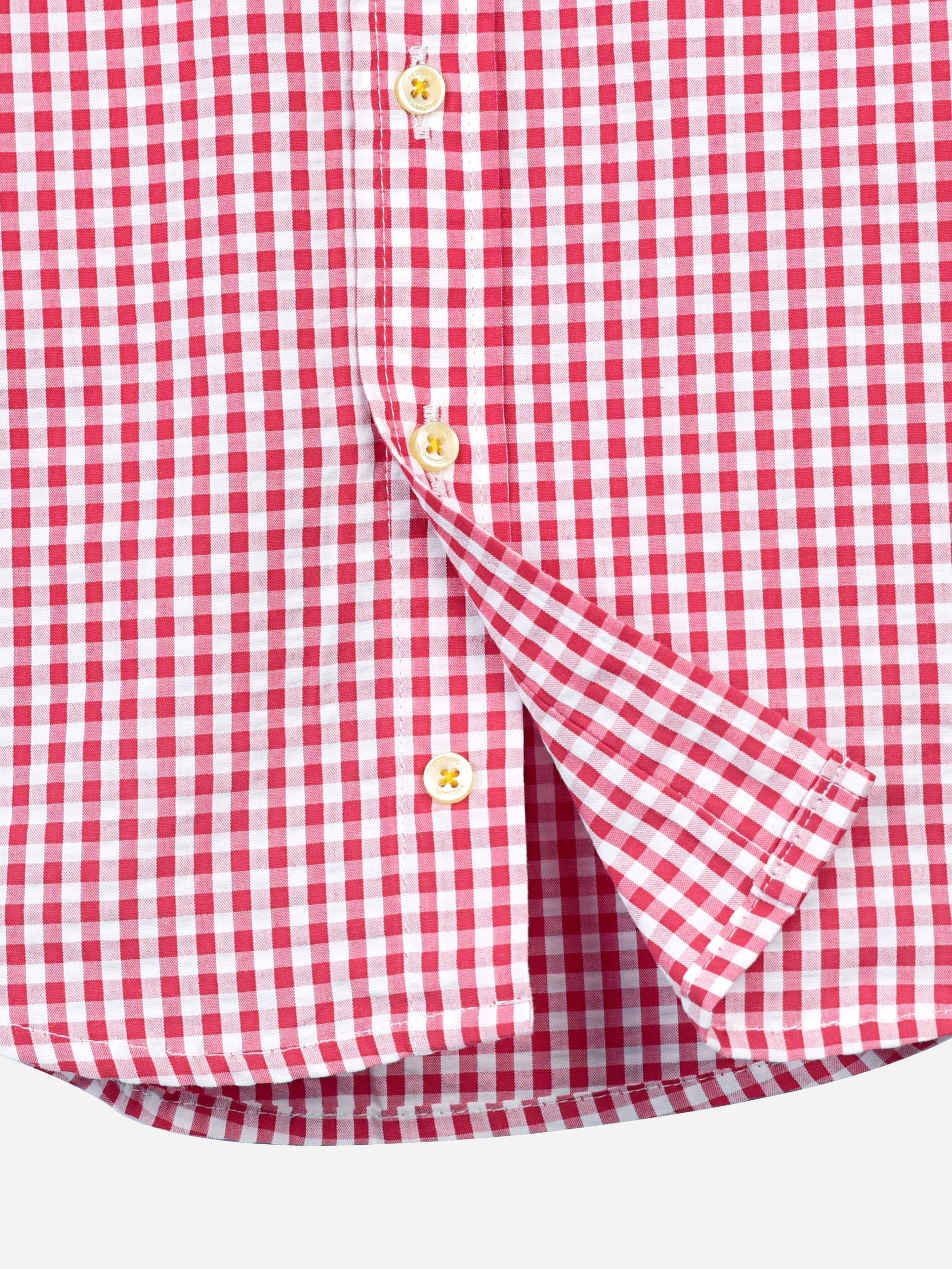 Red Gingham Seersucked Short Sleeve Casual Shirt