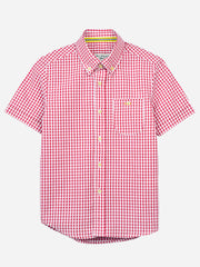 Red Gingham Seersucked Short Sleeve Casual Shirt