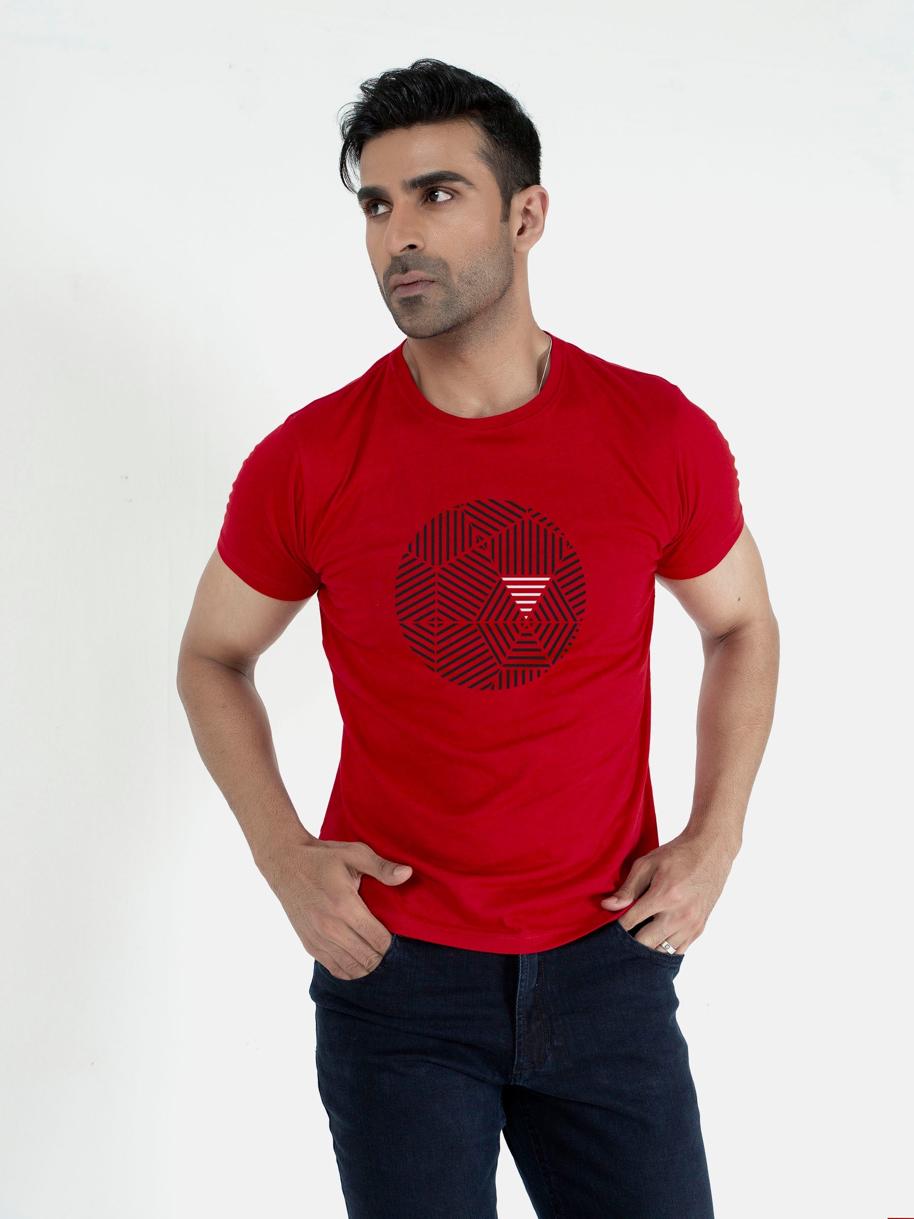 Red Graphic Geometric Printed T-Shirt