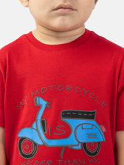 Red Graphic 'Motorcycle' Printed Casual Tee