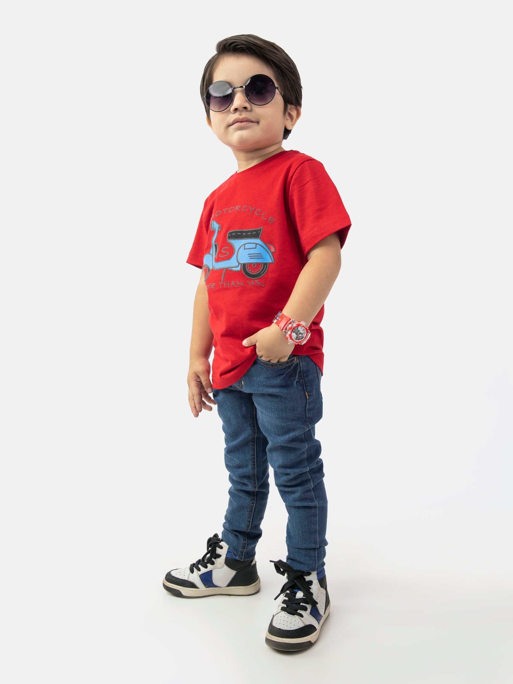 Red Graphic 'Motorcycle' Printed Casual Tee