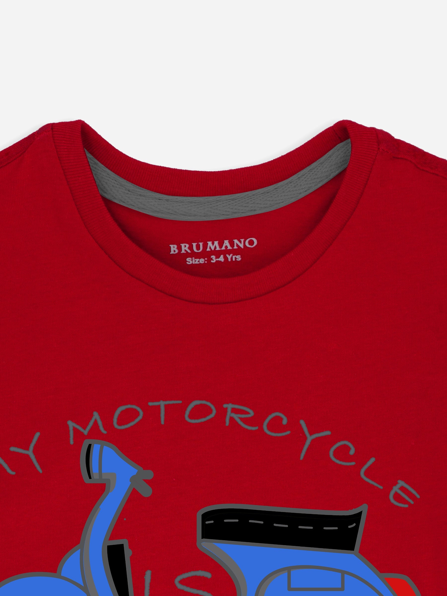 Red Graphic 'Motorcycle' Printed Casual Tee
