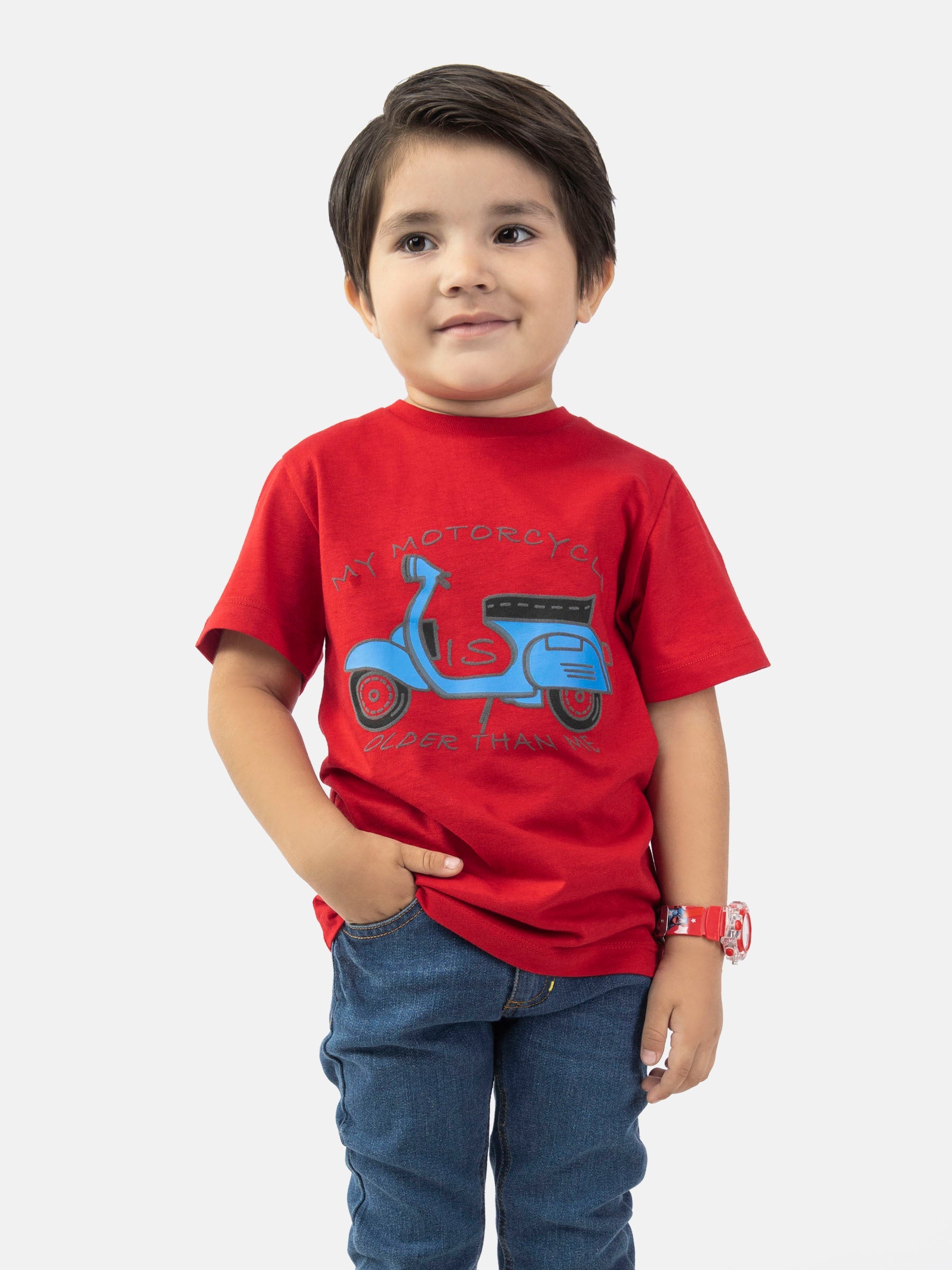 Red Graphic 'Motorcycle' Printed Casual Tee