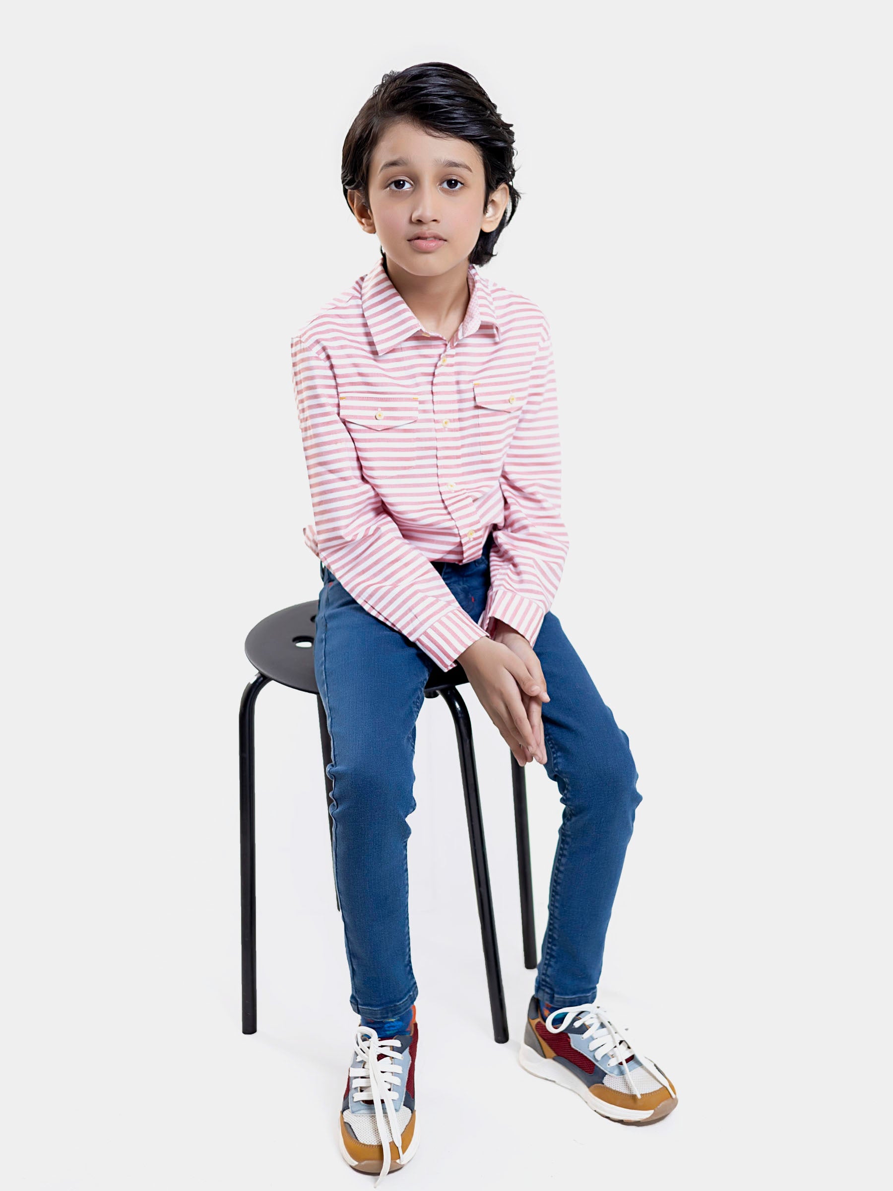 Red Horizontal Striped Casual Shirt