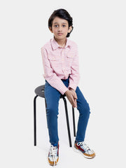 Red Horizontal Striped Casual Shirt
