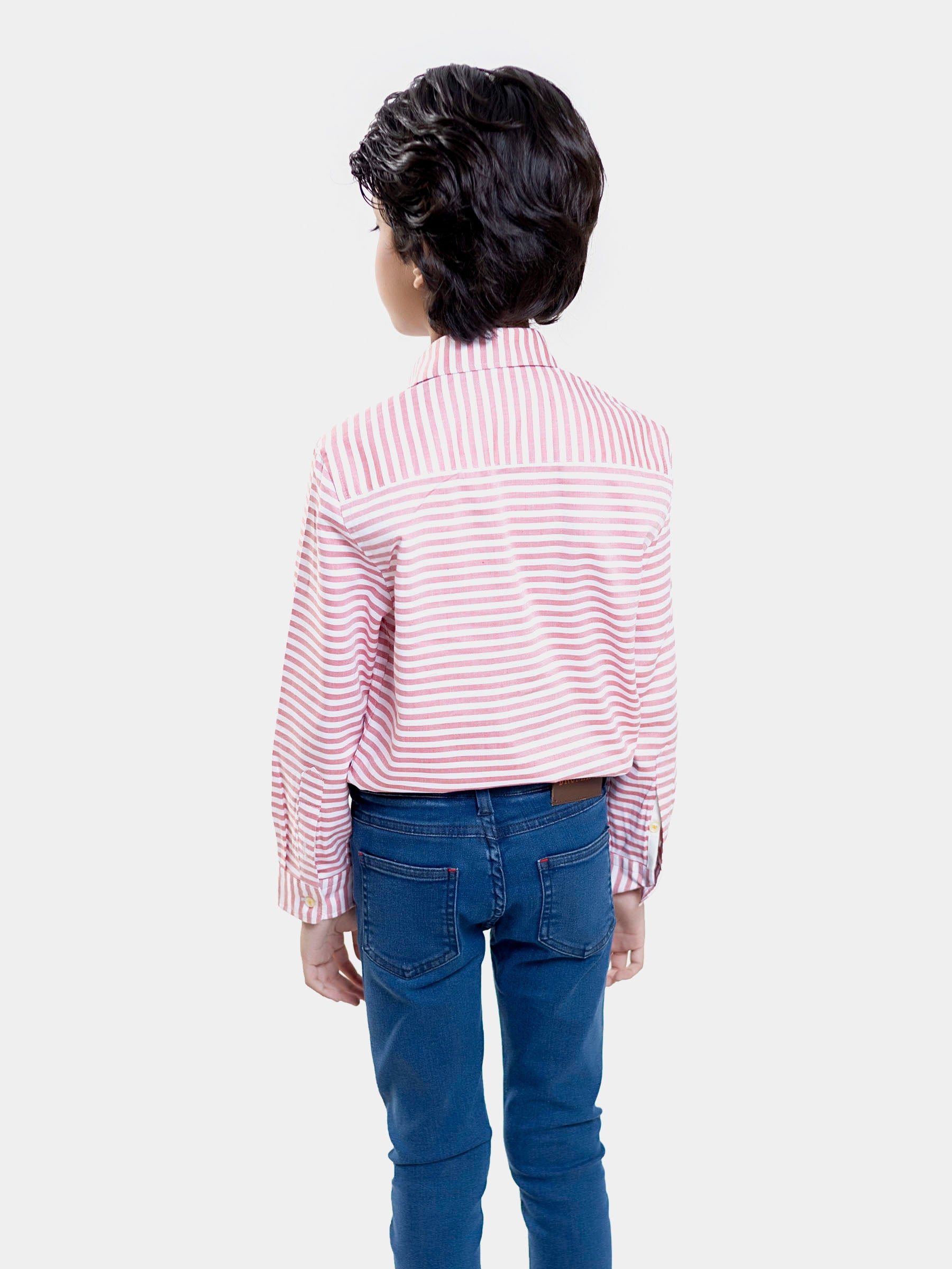 Red Horizontal Striped Casual Shirt