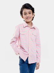 Red Horizontal Striped Casual Shirt